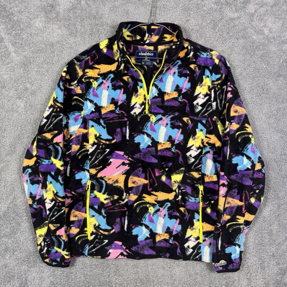 Chubbies Jacket Mens M Fleece Pullover 1/4 Zip Abstract Neon Geometric‎ Sweater